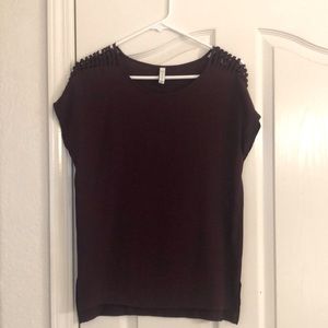 Burgundy Gentle Fawn Tunic Shirt with open braid detail on shoulders